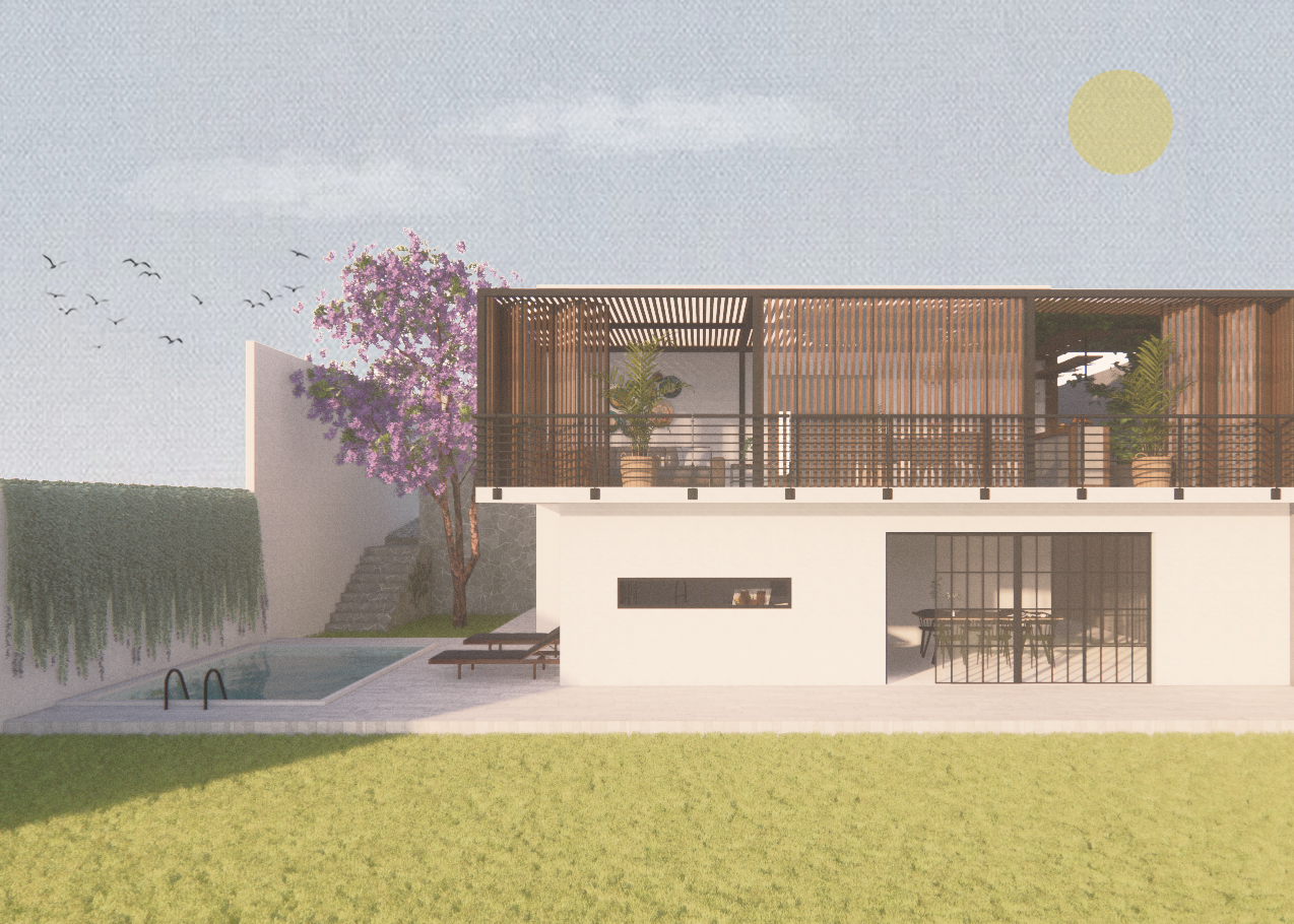 Render patio posterior Lucernario Xochimilco SM