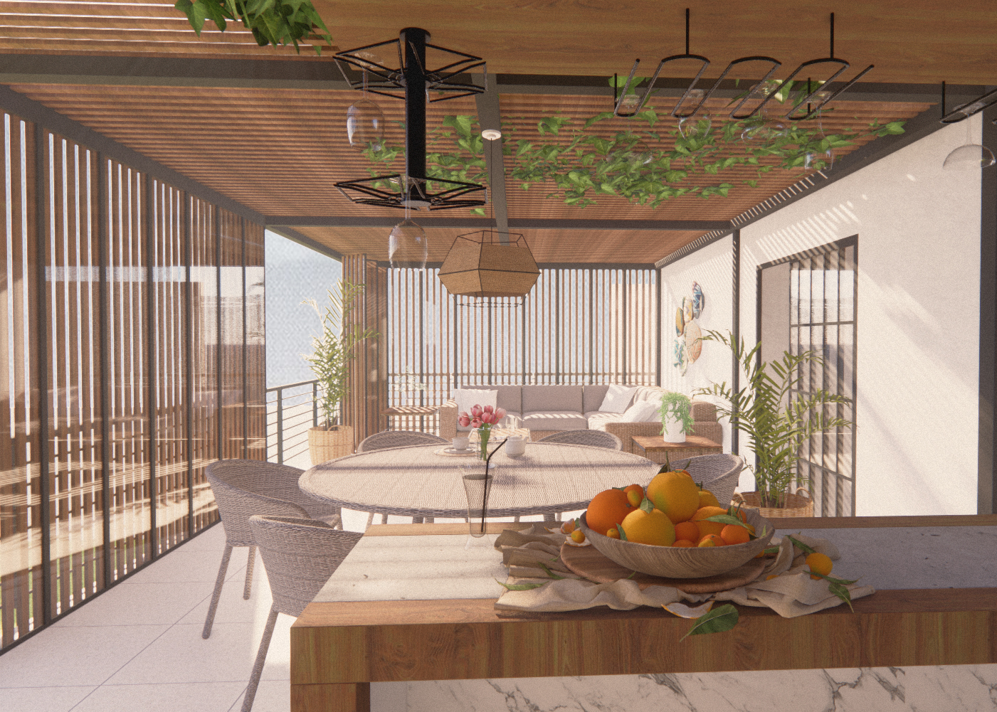 Terraza amplia con vista al jardín.